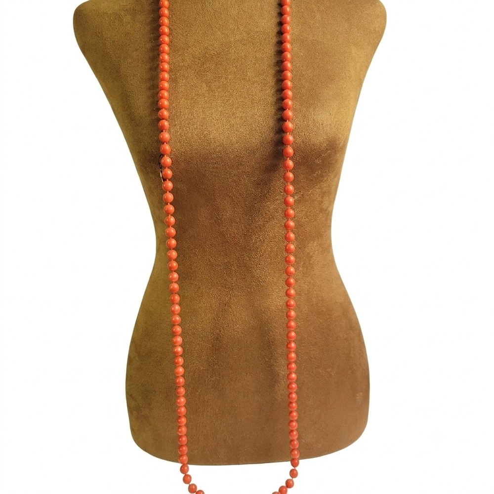 Vintage Duchess Beads H&S Originals Coral Orange 58" Long Bead Necklace Retro